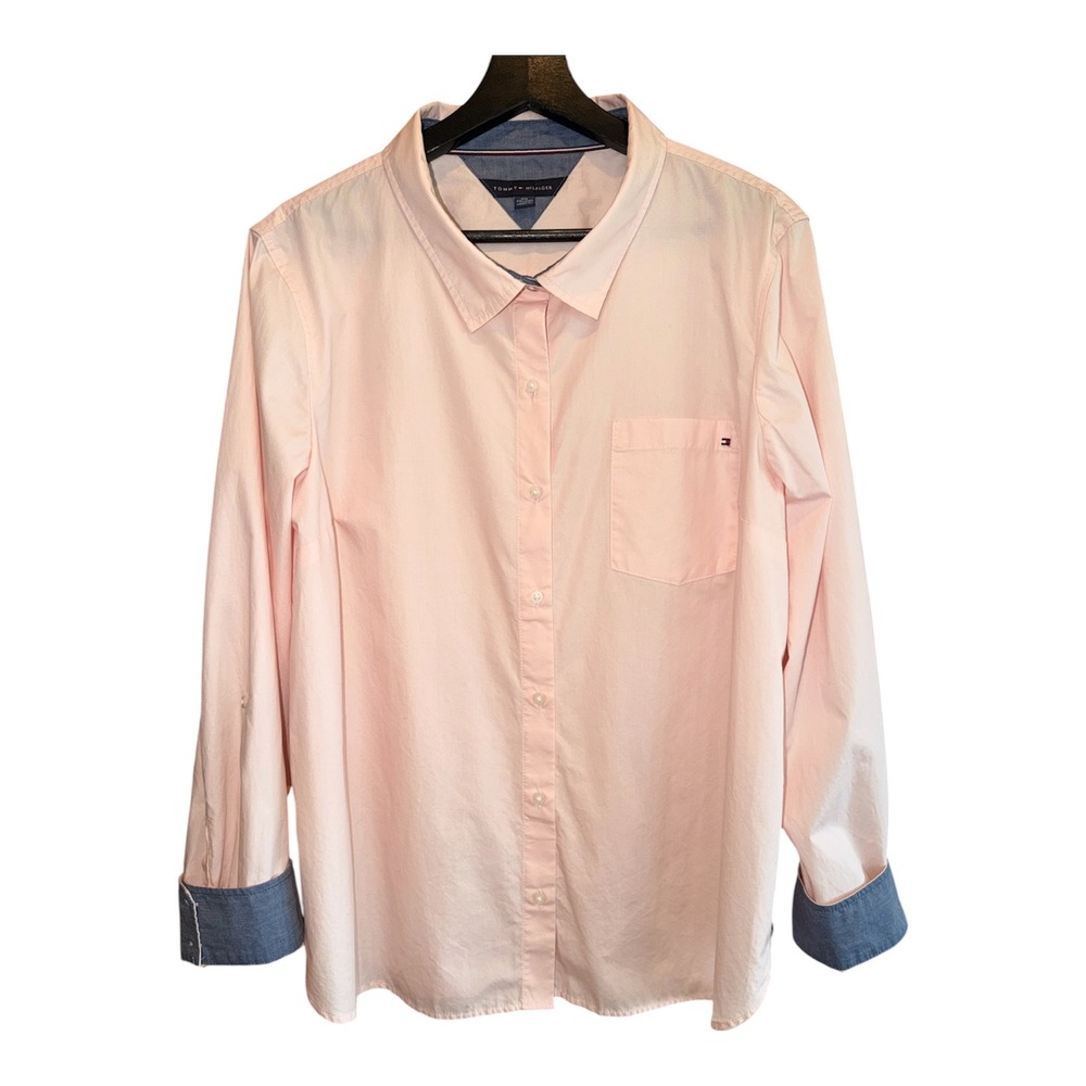 Tommy Hilfiger Womens XXL Light Pink Button Up Shirt 100% Cotton Coastal Preppy